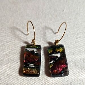 14K Gold Wires Dichroic Glass Earrings